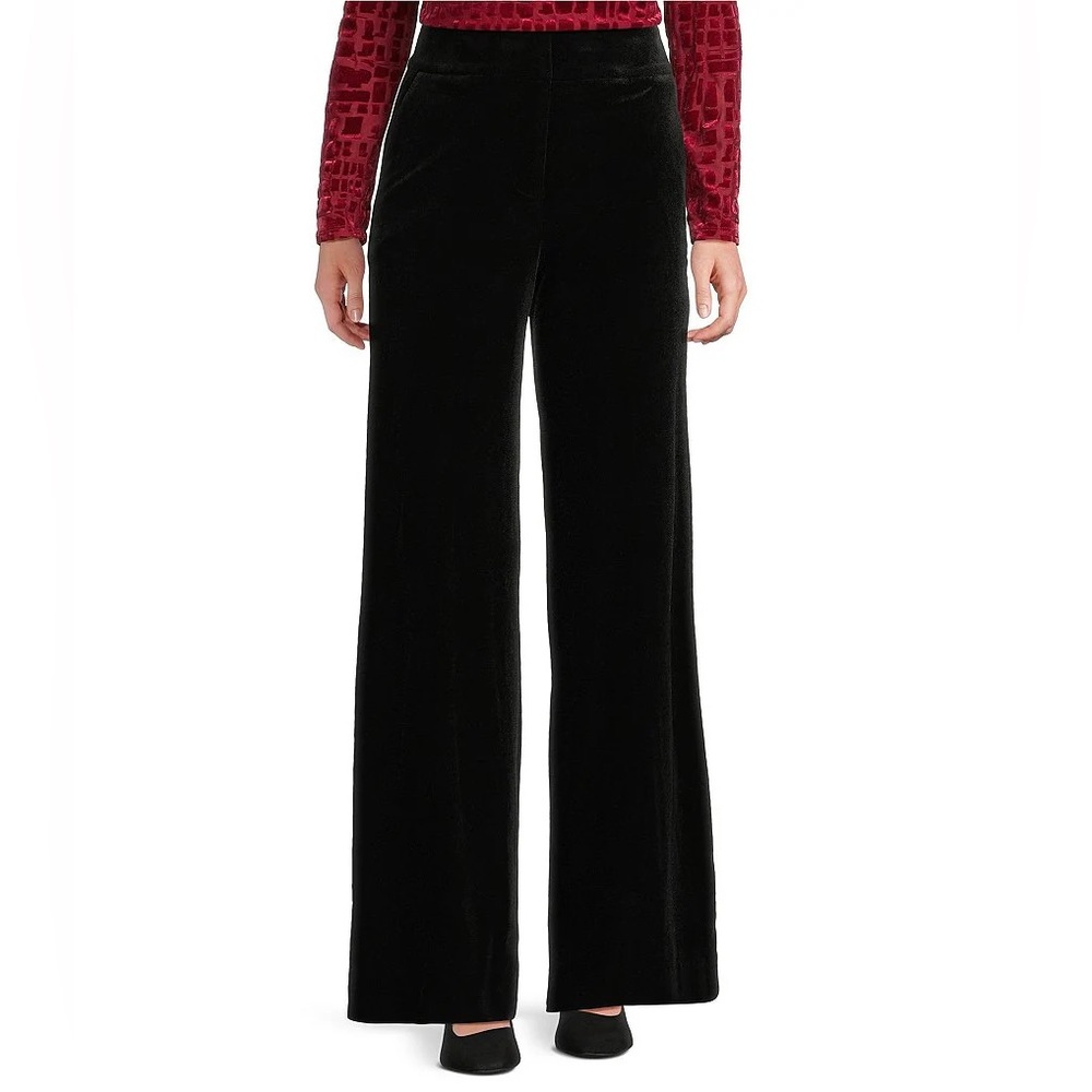 NWT Calvin Klein Whitney Black Velvet Wide-Leg Pants, Size 8